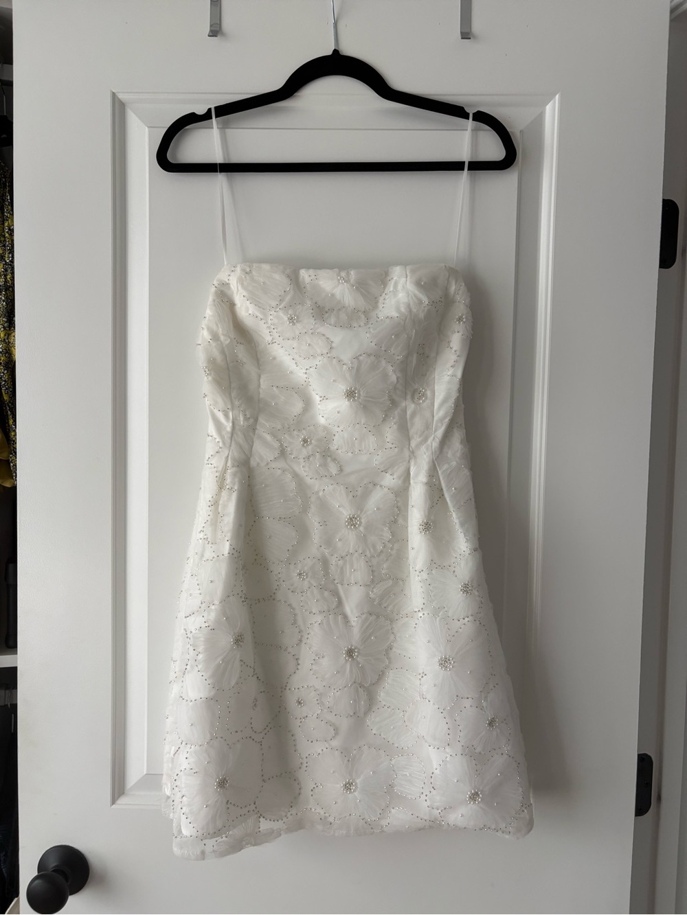 Sam Edelman White Strapless Beaded Lace Mini Dress